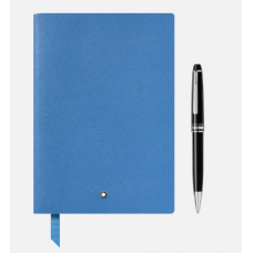 Mont Blanc Gift Set with Meisterstück Classique Platinum Ballpoint and Notebook Technicolor Blue | 萬寶龍 大班系列 P164原子筆+藍色筆記本 套裝 124172 