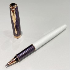 派克 PARKER SONNET 卓爾系列 EXC珍珠白筆身+純銀格子紋筆蓋 玫瑰金夾 寶珠筆/簽字筆